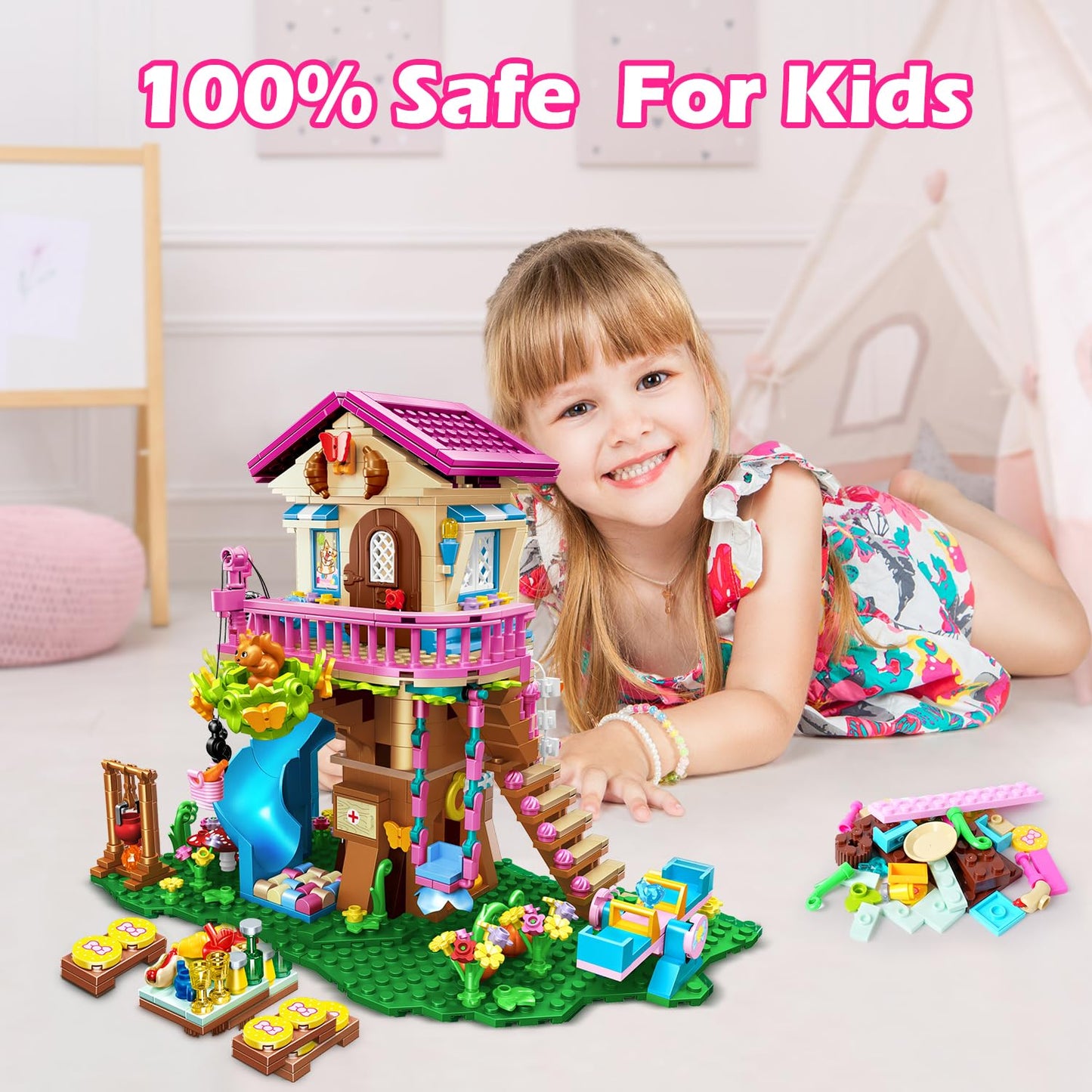 HOGOKIDS Tree House Building Set with LED Light – 622-Pcs Forest Up House with Slide | Gifts for Kids Ages 8–12+