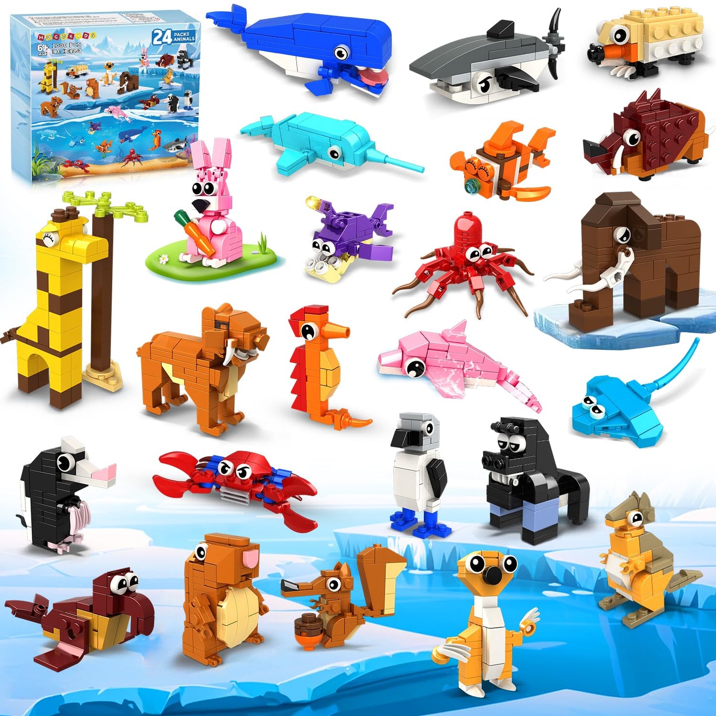 HOGOKIDS 24-Pack Valentines Party Favors – Animal Building Blocks for Kids 6+