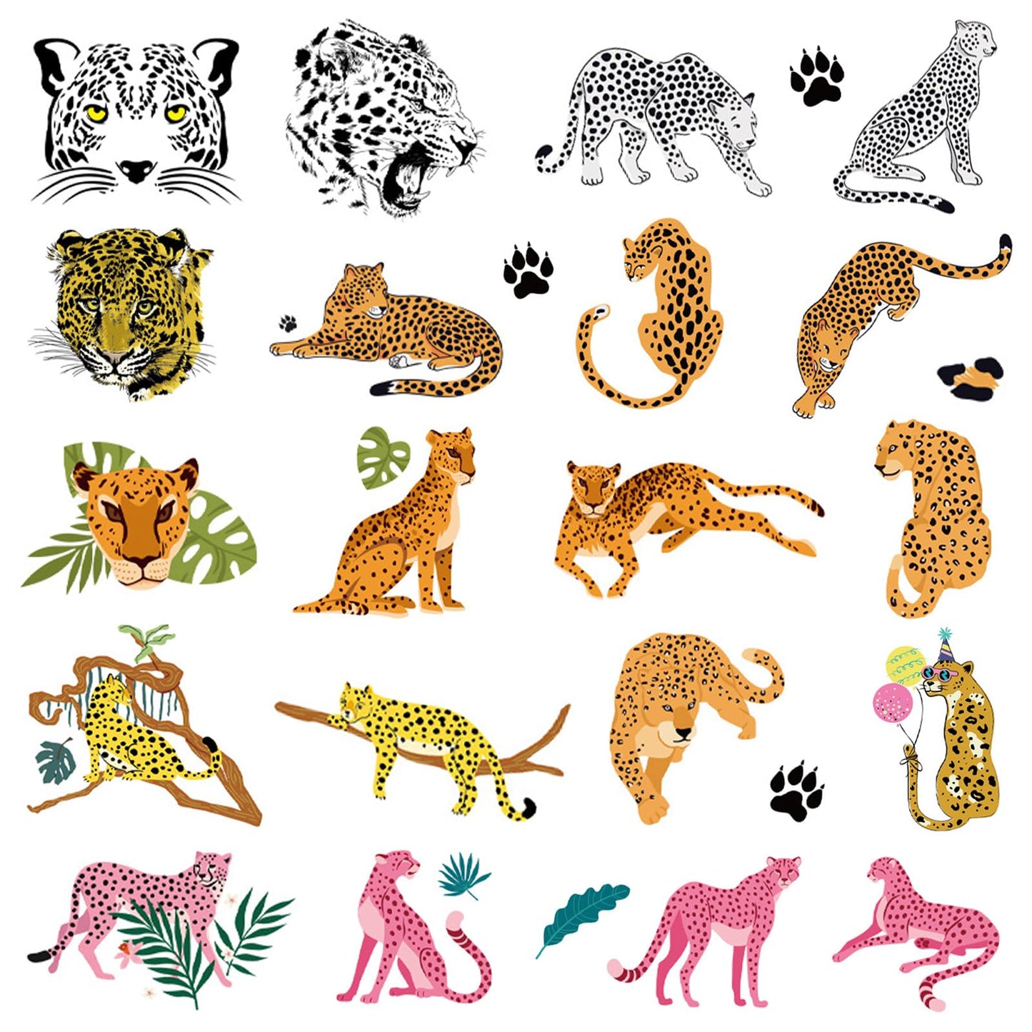 Hohamn Cheetah Temporary Tattoos for Kids — 10 Sheets Jungle Animal Party Favors