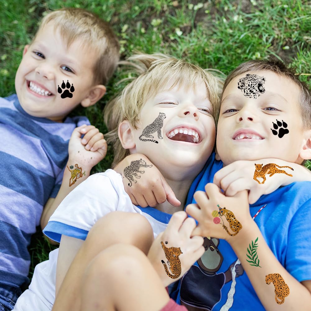 Hohamn Cheetah Temporary Tattoos for Kids — 10 Sheets Jungle Animal Party Favors