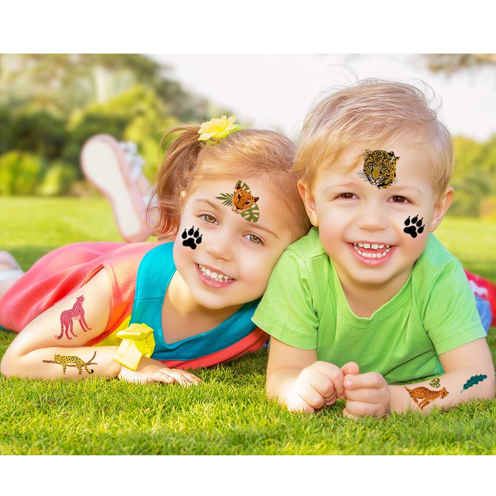 Hohamn Cheetah Temporary Tattoos for Kids — 10 Sheets Jungle Animal Party Favors