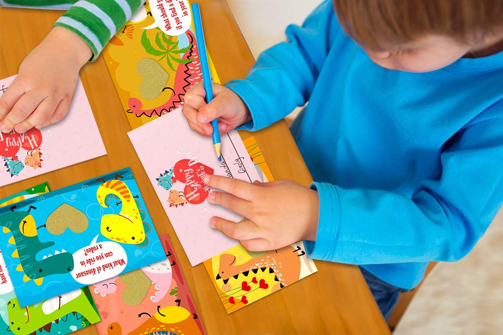 Hohomark Valentines Day Cards for Kids – 36 Scratch-Off Joke Cards with 42 Stickers | To/From