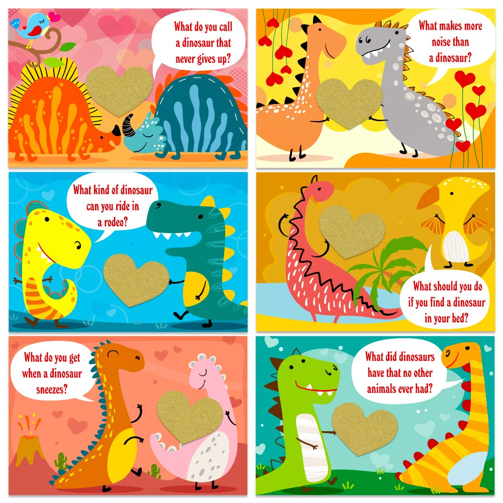 Hohomark Valentines Day Cards for Kids – 36 Scratch-Off Joke Cards with 42 Stickers | To/From