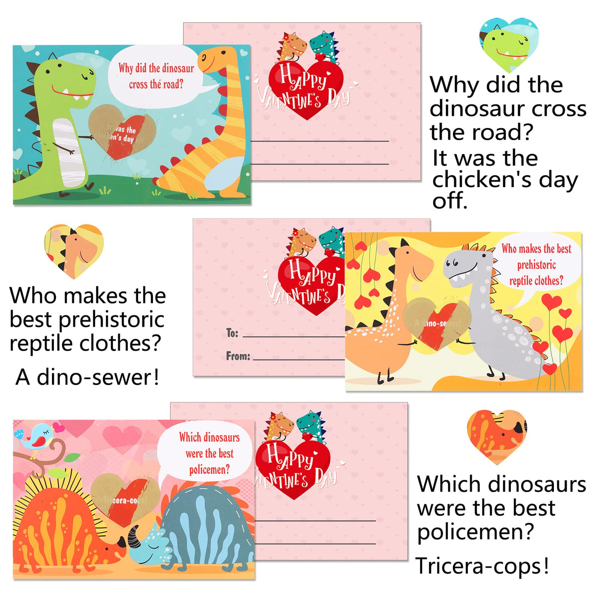 Hohomark Valentines Day Cards for Kids – 36 Scratch-Off Joke Cards with 42 Stickers | To/From