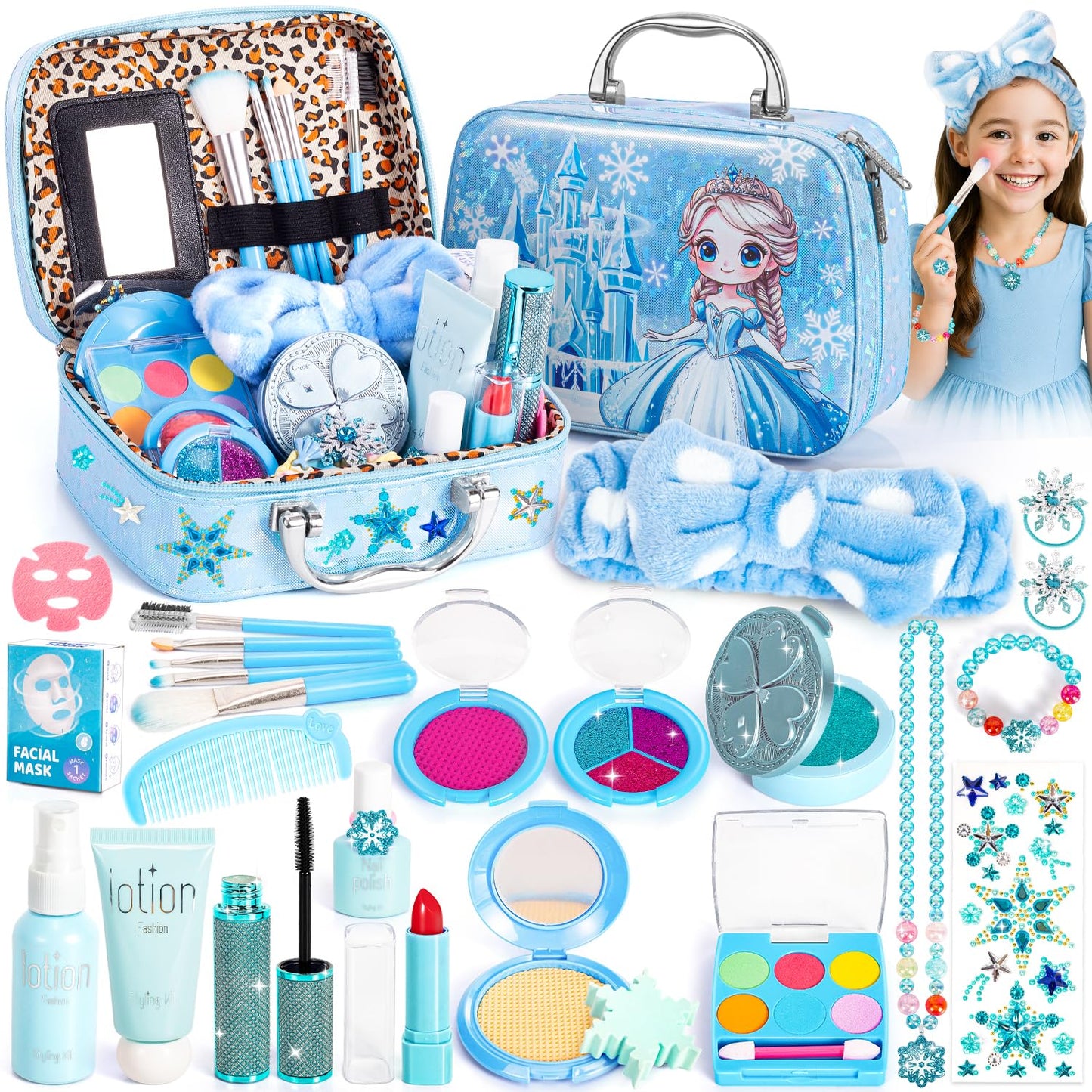 Hohosunlar Frozen Pretend Makeup Kit for Toddlers (3-5) | 29-in-1 Princess Dress-Up Set