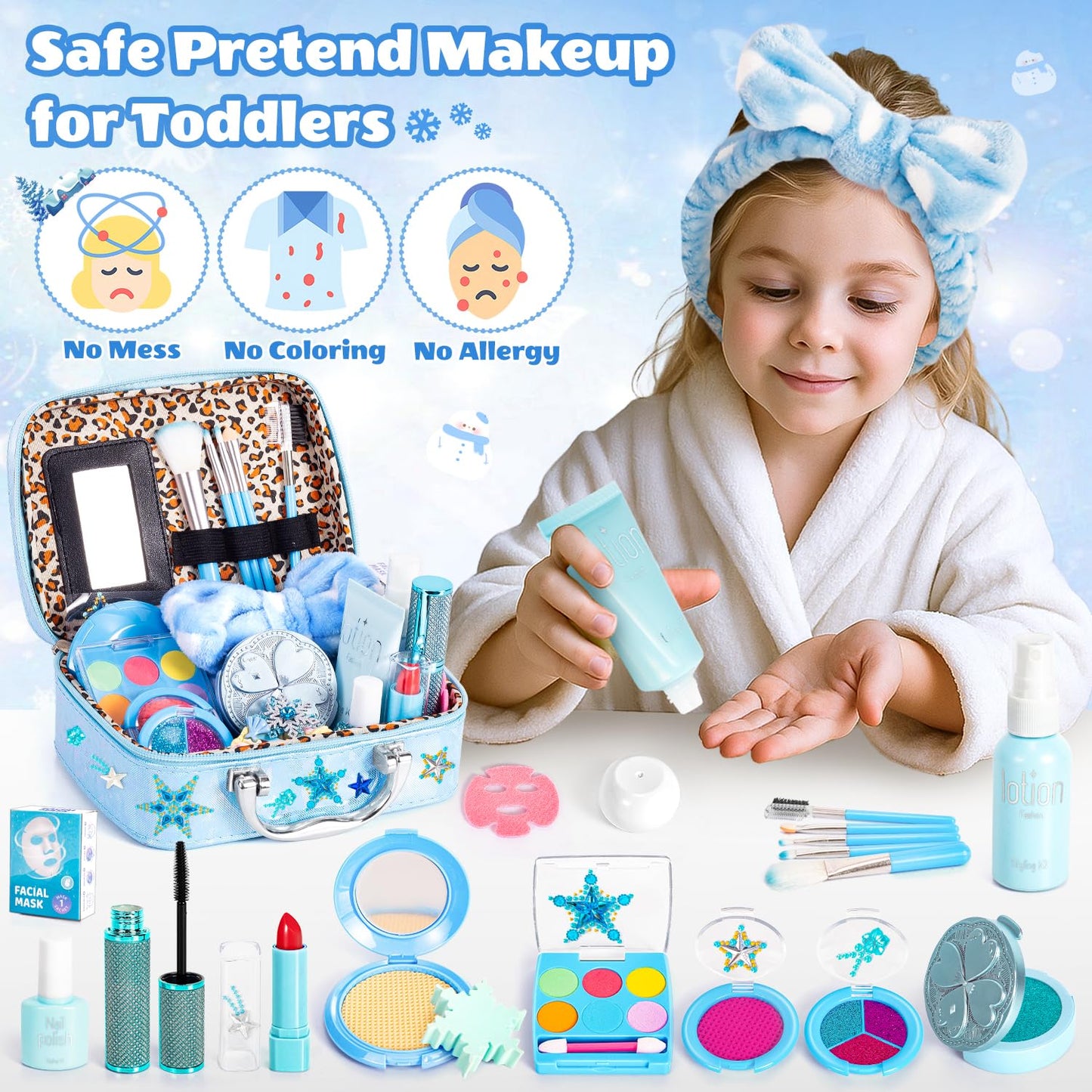 Hohosunlar Frozen Pretend Makeup Kit for Toddlers (3-5) | 29-in-1 Princess Dress-Up Set