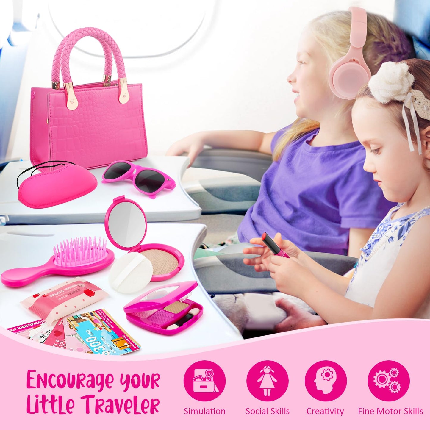 Hohosunlar Little Girl Purse with Pretend Makeup – 49Pcs Travel Play Set for Toddlers