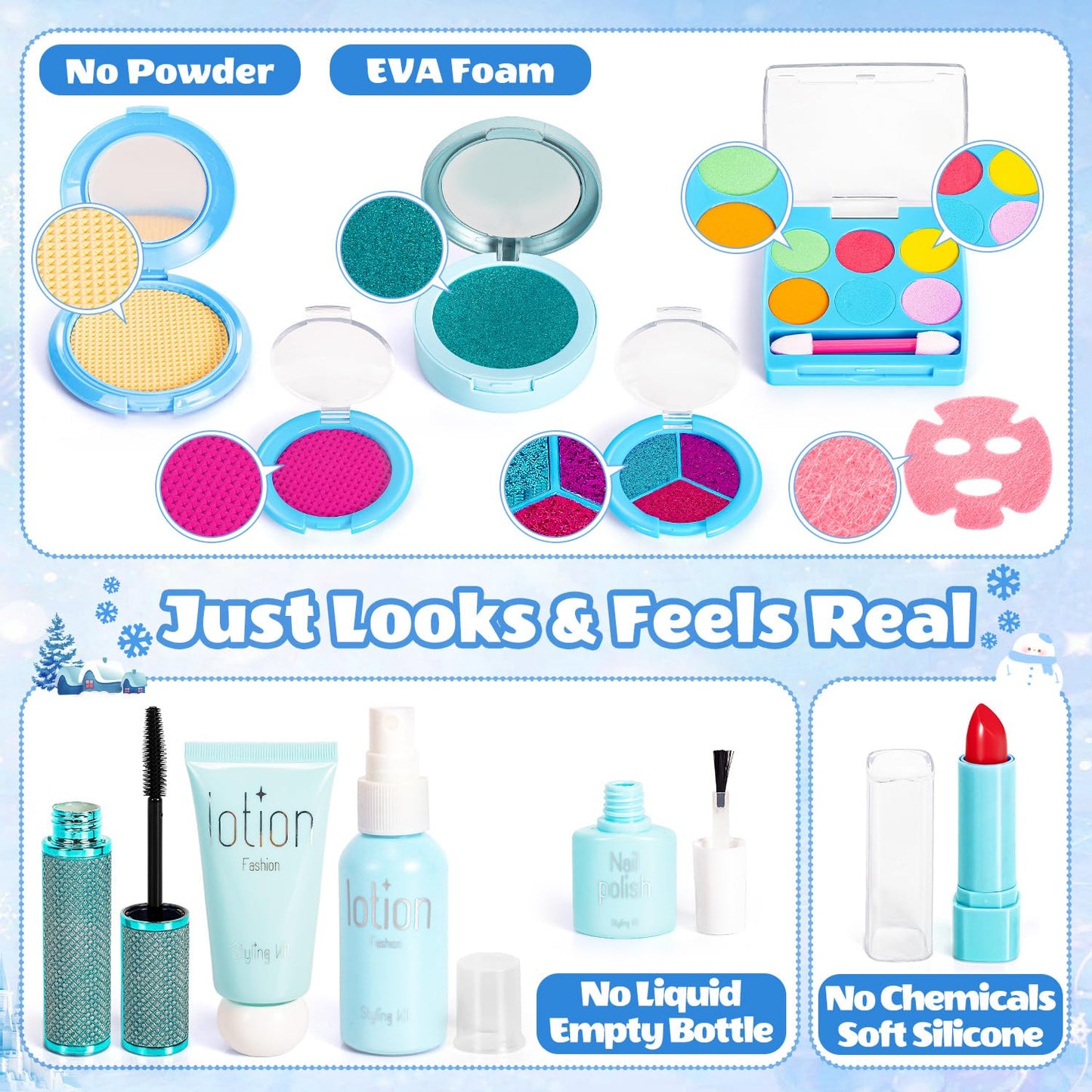 Hohosunlar Frozen Pretend Makeup Kit for Toddlers (3-5) | 29-in-1 Princess Dress-Up Set