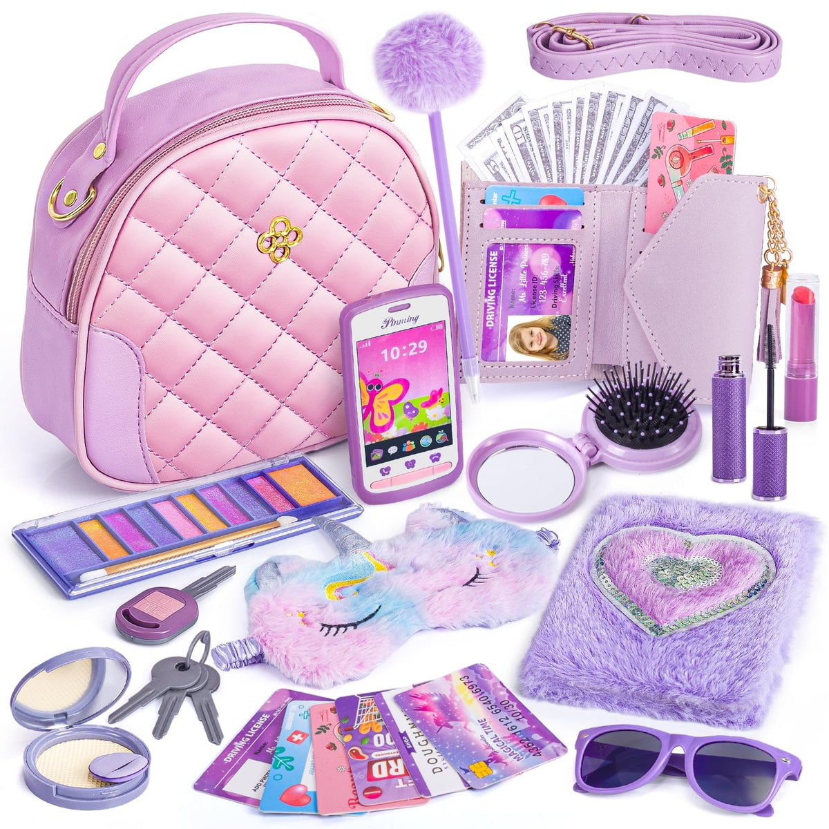 Hohosunlar Little Girl Purse Set | My First Purse Play Kit for Creative Pretend Makeup & Diary
