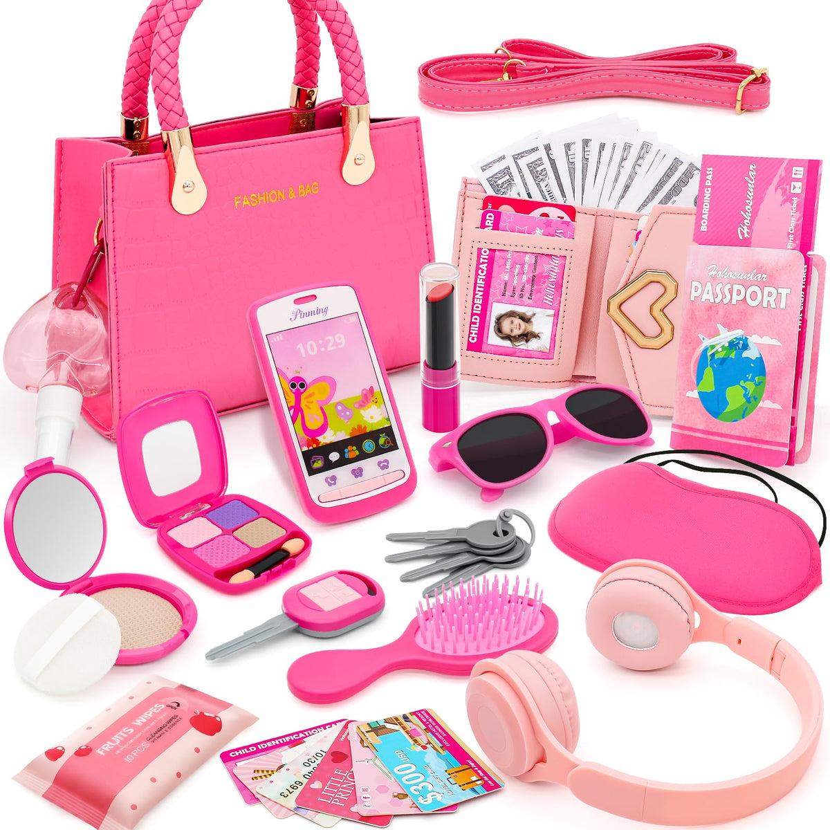 Hohosunlar Little Girl Purse with Pretend Makeup – 49Pcs Travel Play Set for Toddlers