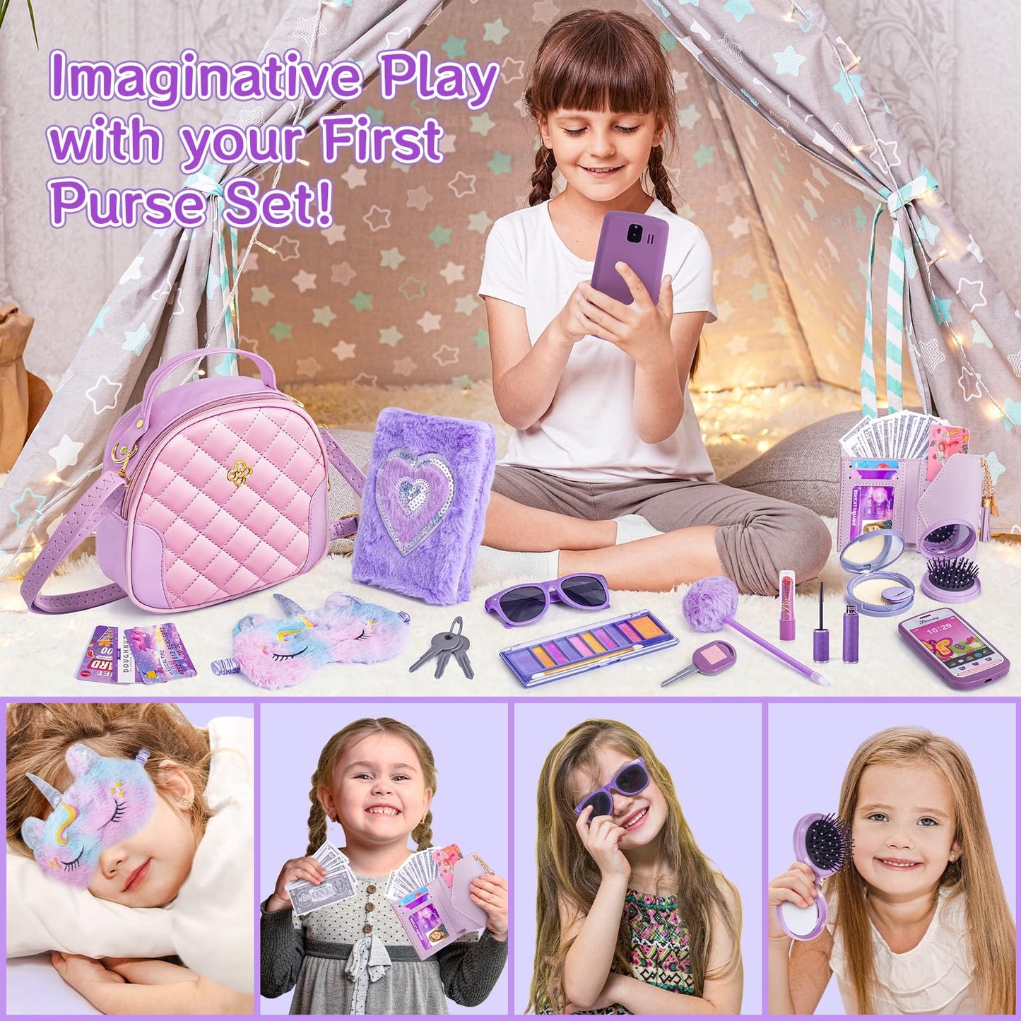 Hohosunlar Little Girl Purse Set | My First Purse Play Kit for Creative Pretend Makeup & Diary
