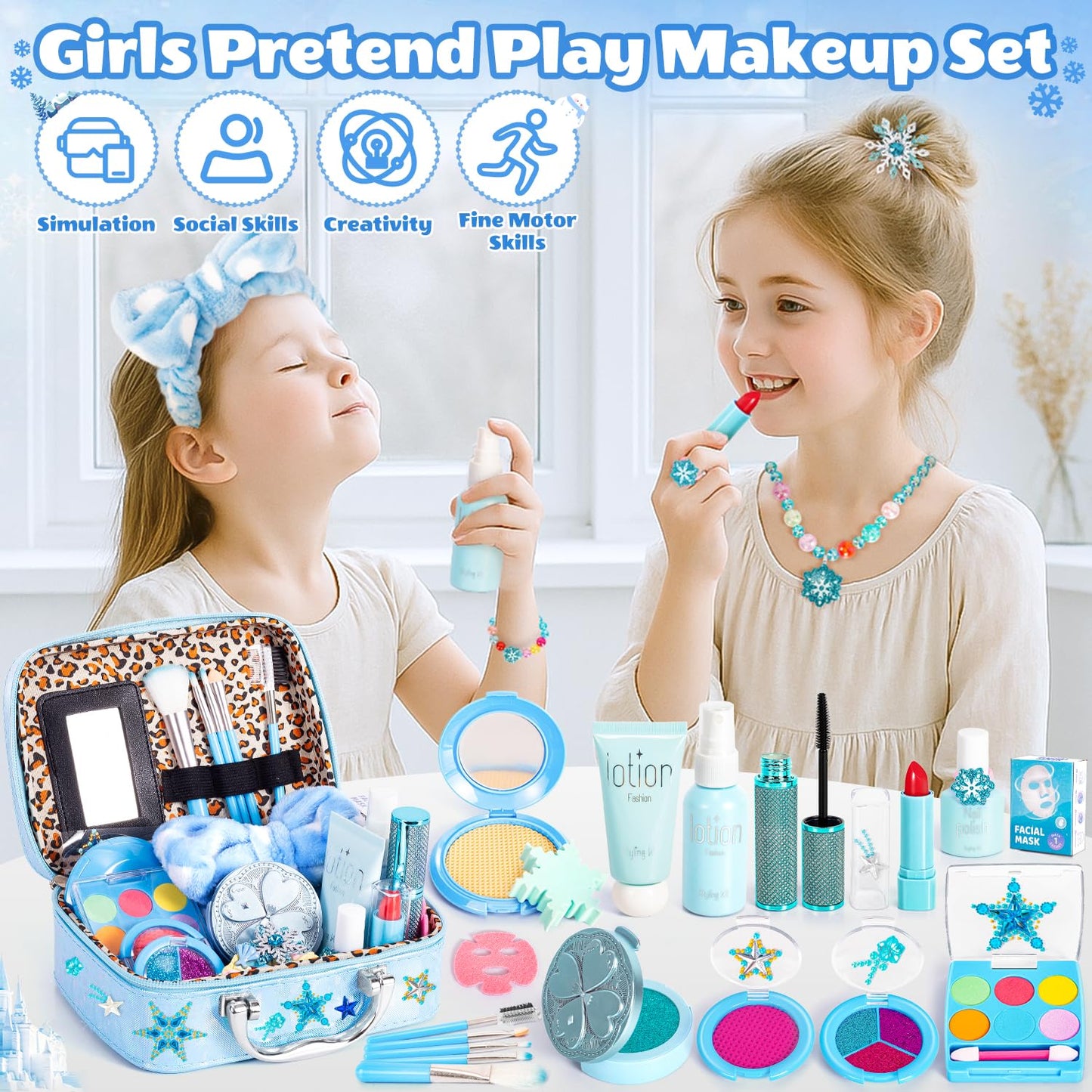 Hohosunlar Frozen Pretend Makeup Kit for Toddlers (3-5) | 29-in-1 Princess Dress-Up Set