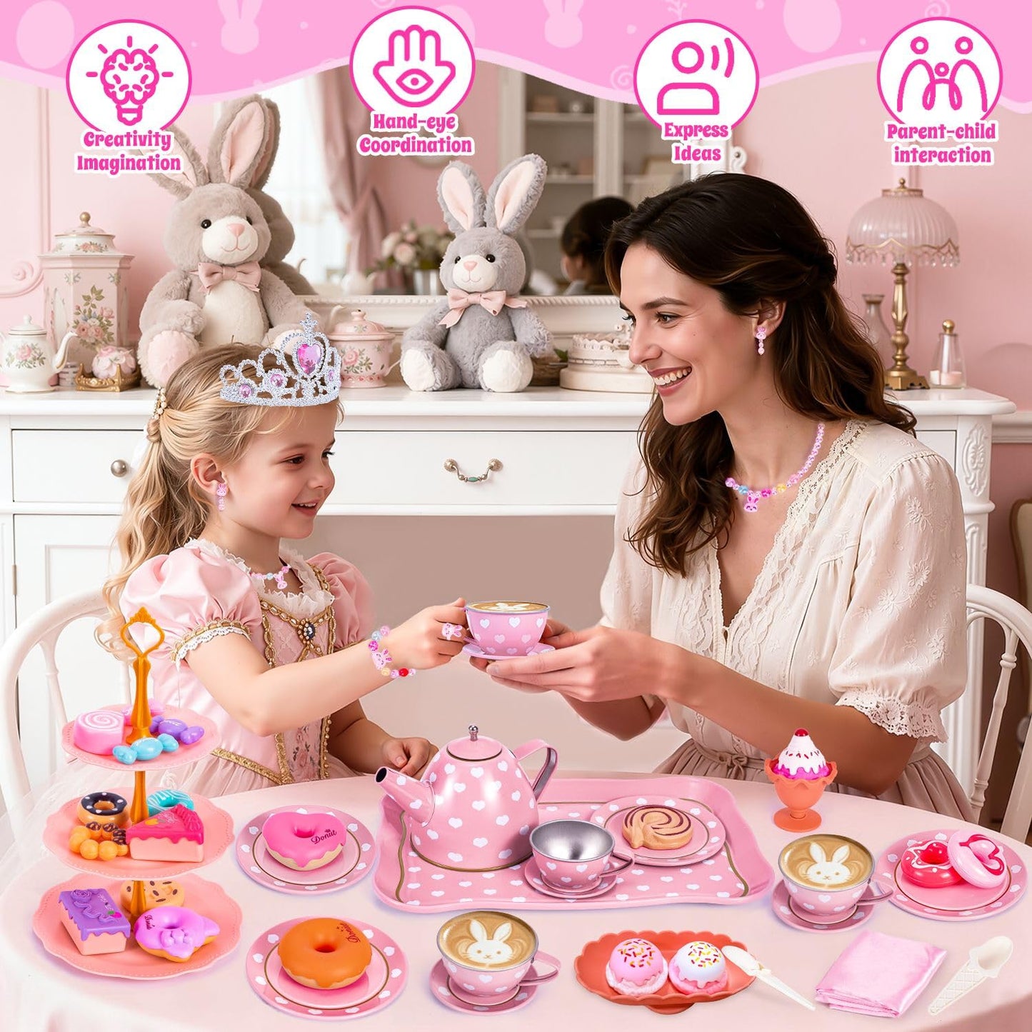 Hohosunlar Tea Party Set for Little Girls – Princess Tea Time Toy with Carrying Case (Ages 3-8)