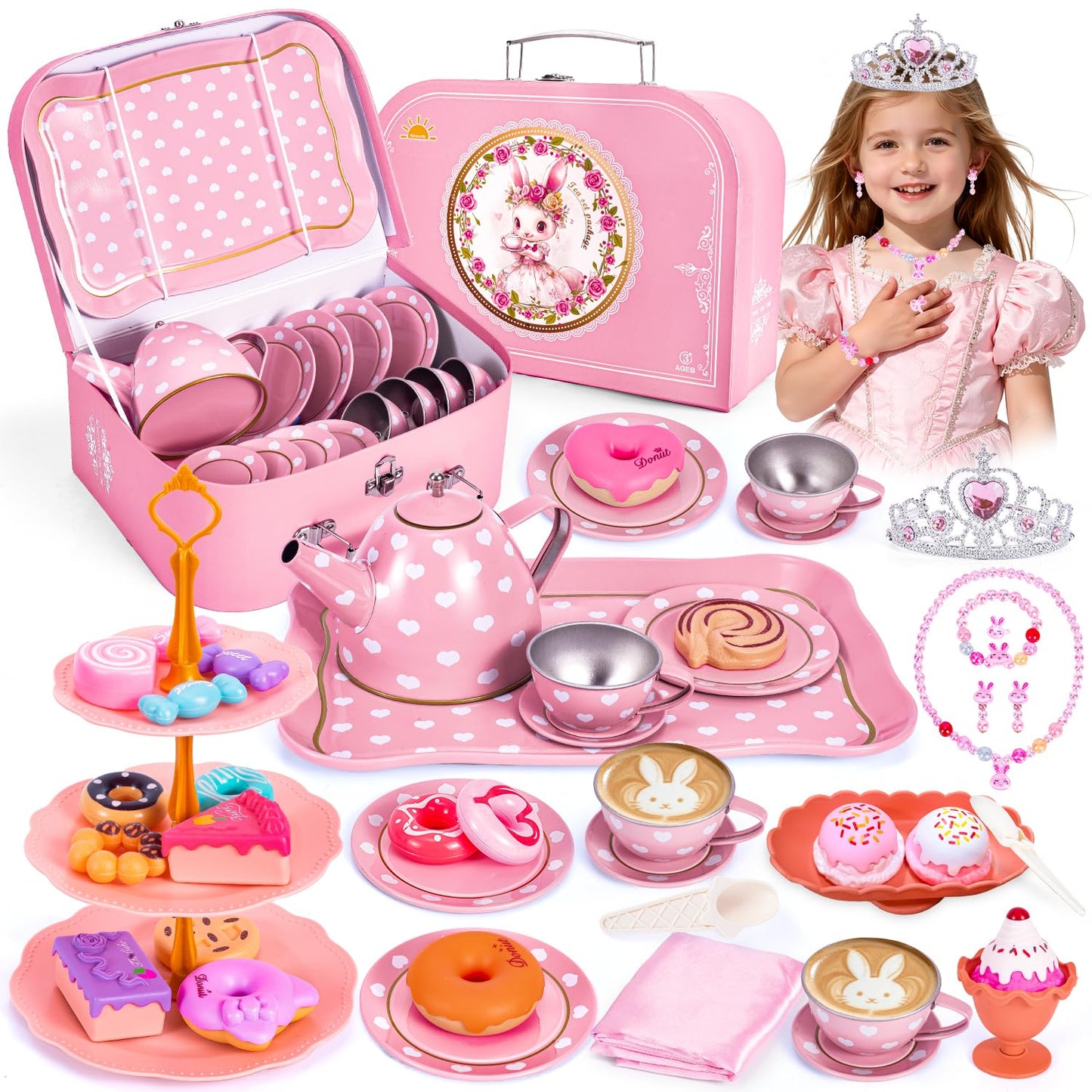 Hohosunlar Tea Party Set for Little Girls – Princess Tea Time Toy with Carrying Case (Ages 3-8)
