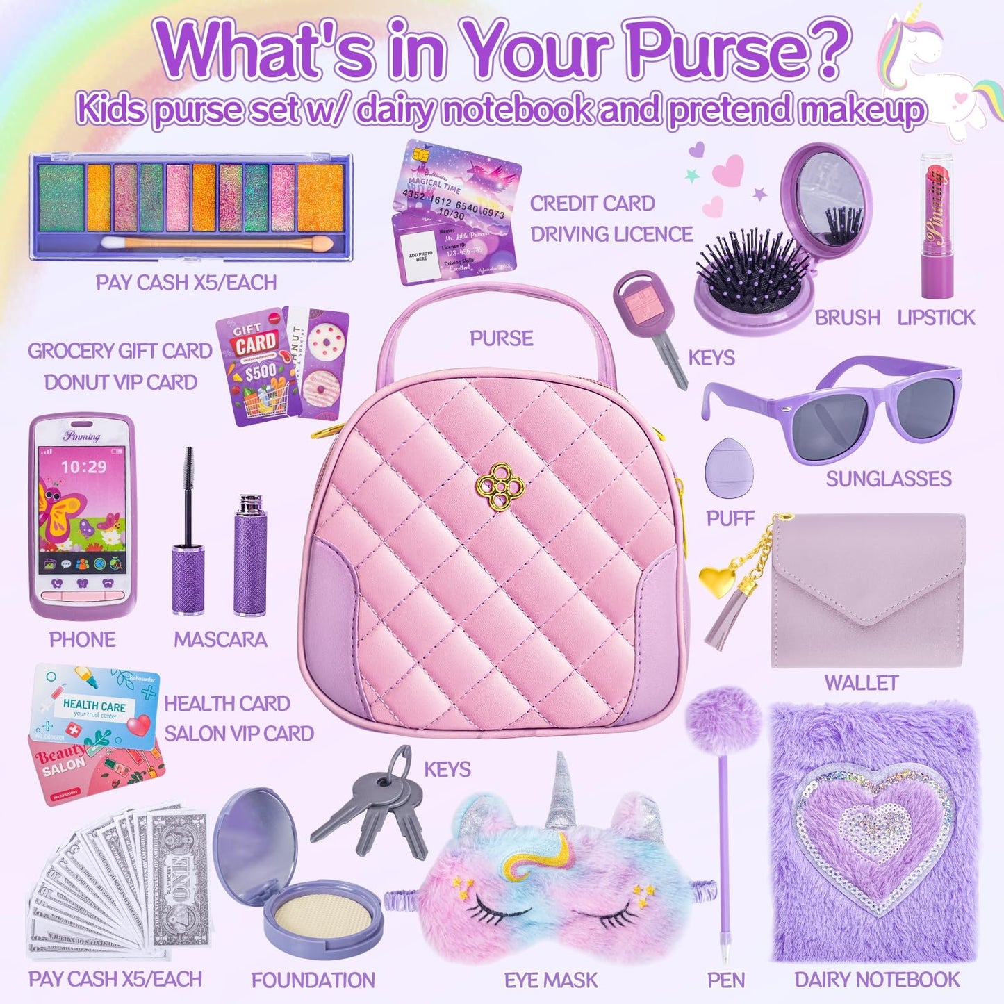 Hohosunlar Little Girl Purse Set | My First Purse Play Kit for Creative Pretend Makeup & Diary