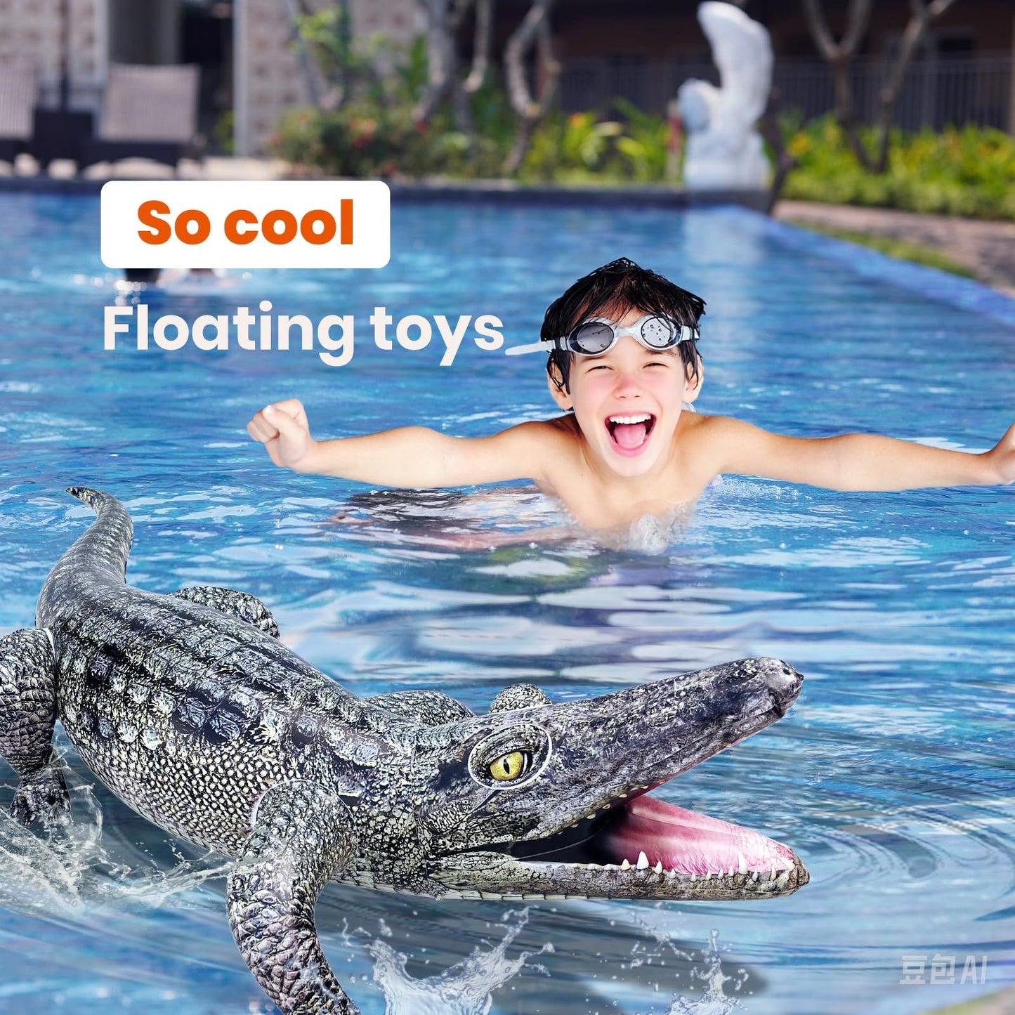 HOHQB 40-Inch Inflatable Alligator – Realistic Pool Decor & Party Toy