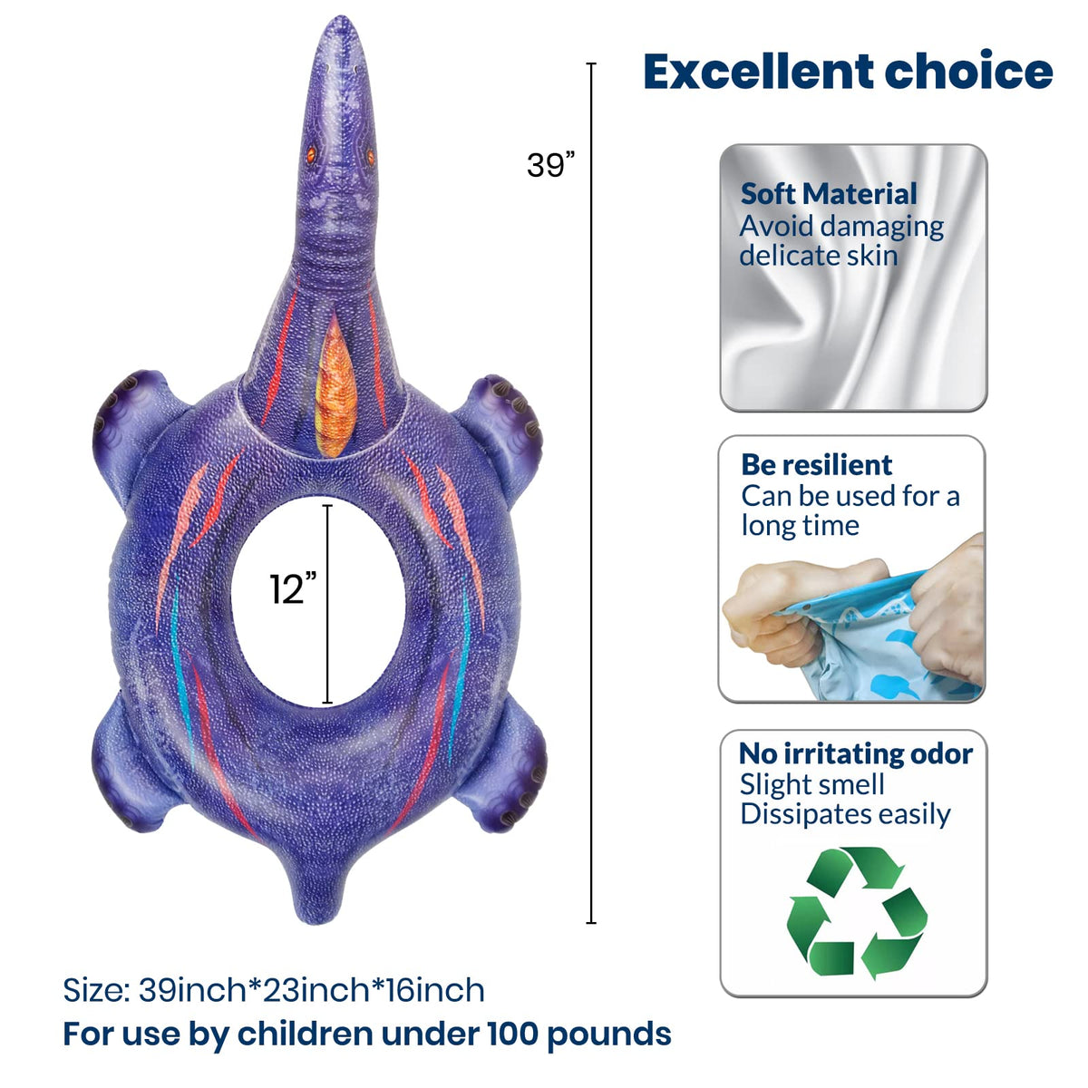 HOHQB Vivid Spinosaurus Pool Float for Kids – Dinosaur Pool Ring (Ages 3–10)