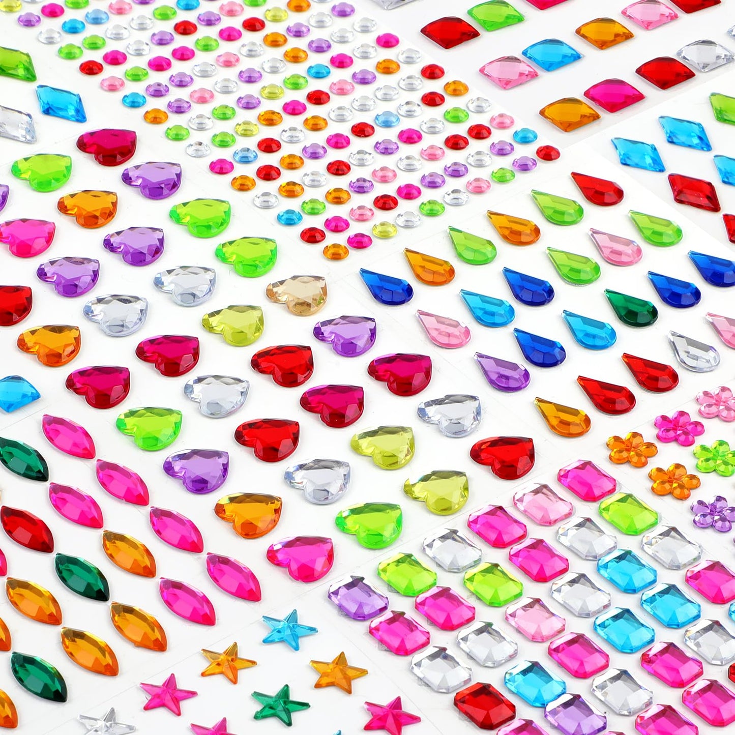 Hoiny 407pcs Gem Stickers – Self-Adhesive Multicolor Rhinestones for Kids Crafts