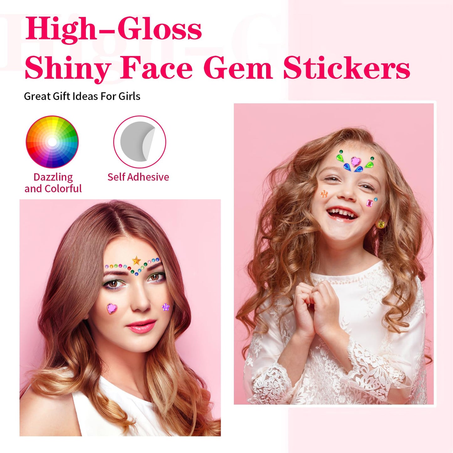 Hoiny 407pcs Gem Stickers – Self-Adhesive Multicolor Rhinestones for Kids Crafts