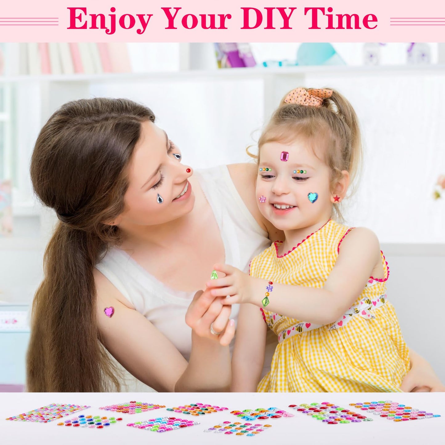 Hoiny 407pcs Gem Stickers – Self-Adhesive Multicolor Rhinestones for Kids Crafts