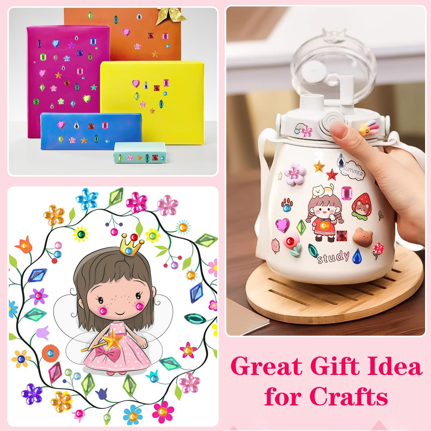 Hoiny 407pcs Gem Stickers – Self-Adhesive Multicolor Rhinestones for Kids Crafts