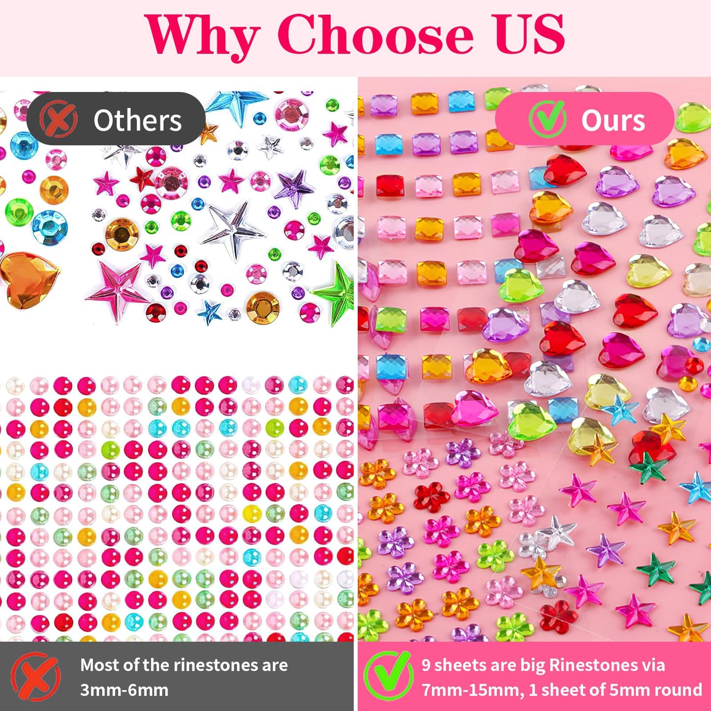 Hoiny 407pcs Gem Stickers – Self-Adhesive Multicolor Rhinestones for Kids Crafts