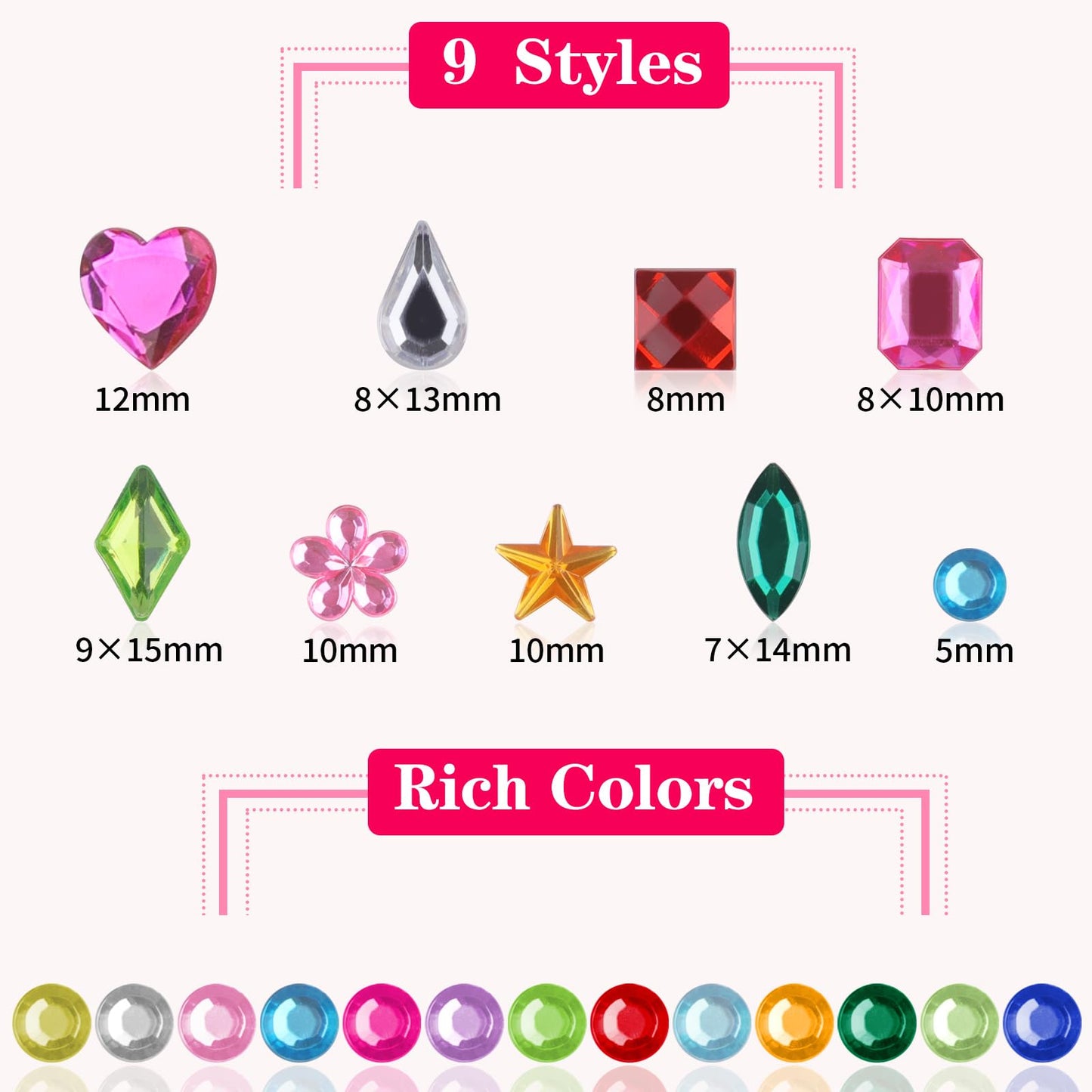 Hoiny 407pcs Gem Stickers – Self-Adhesive Multicolor Rhinestones for Kids Crafts