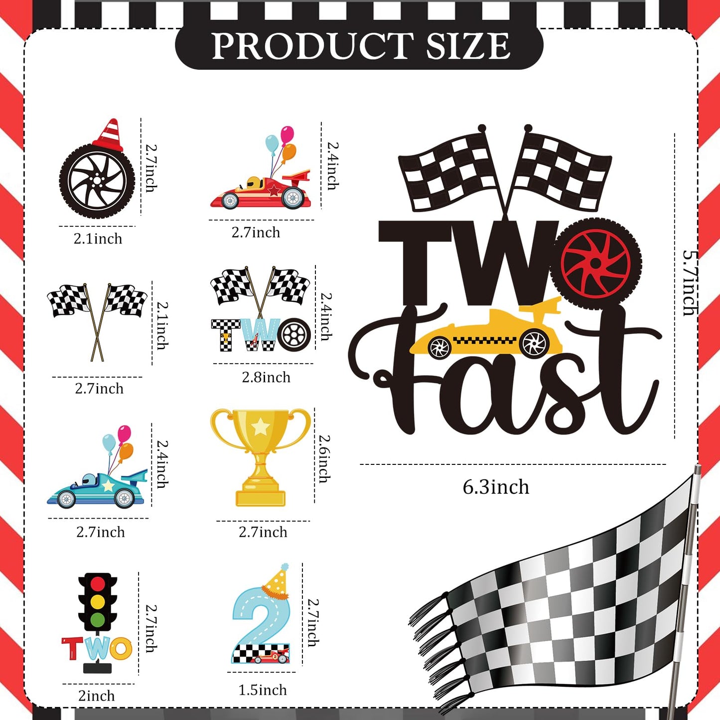 Hokinaa Two Fast Cake Decorations — 25 Pcs Race Car Theme Topper Set for 2nd Birthday