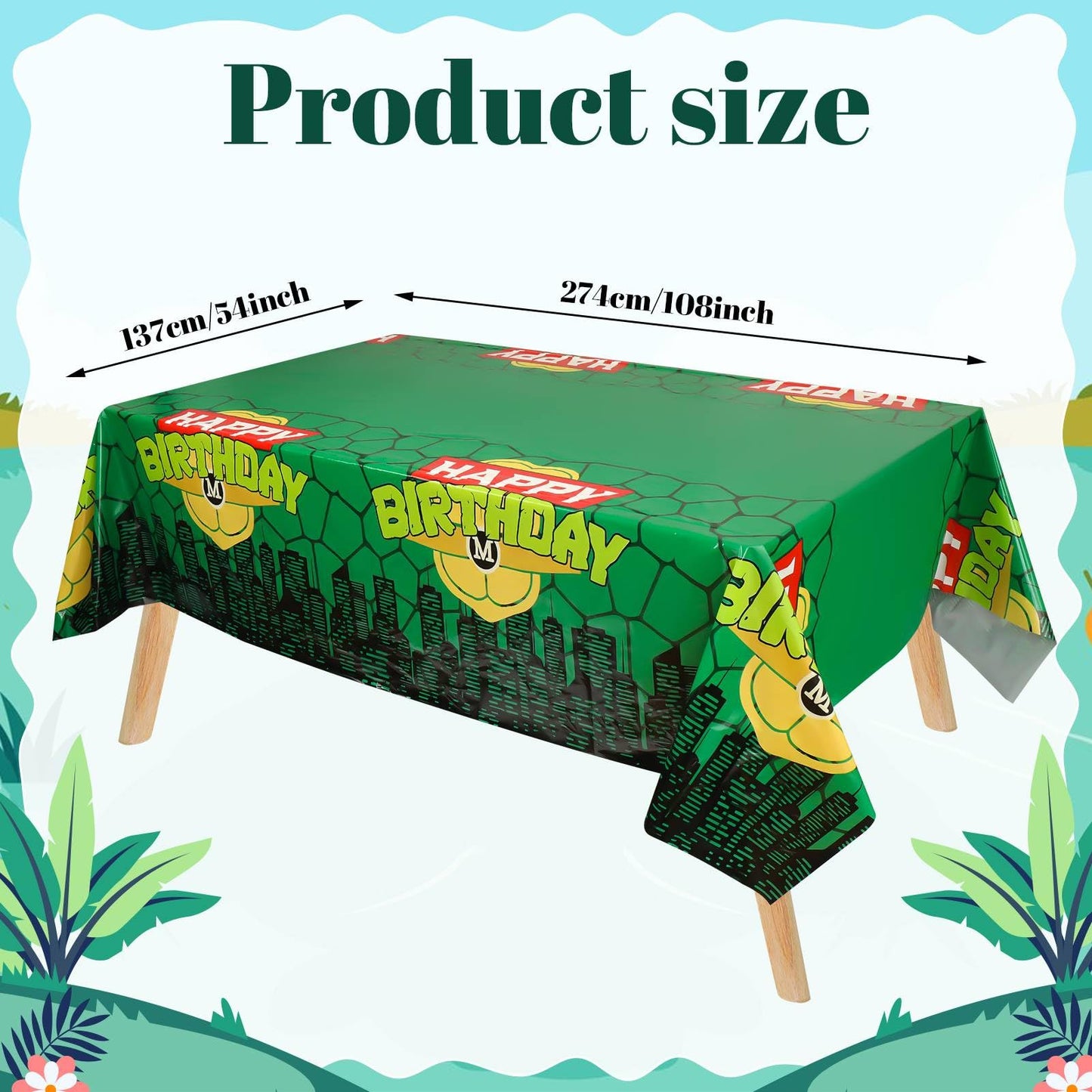 Hokoad Turtle Party Tablecloth 54x108 in – Disposable Waterproof Table Cover & Backdrop
