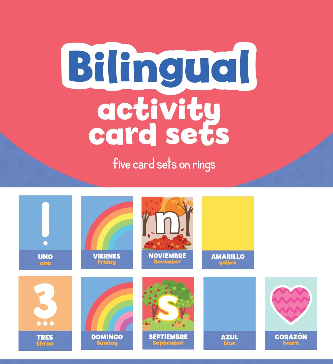 Hola Amigo Bilingual Activity Card Sets – Spanish & English Flash Cards for Kids (Numbers, Colors, Shapes, Months, Days)