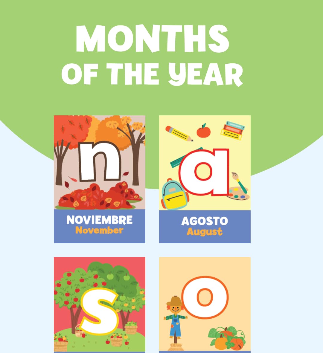 Hola Amigo Bilingual Activity Card Sets – Spanish & English Flash Cards for Kids (Numbers, Colors, Shapes, Months, Days)