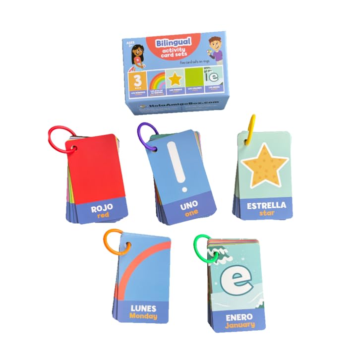 Hola Amigo Bilingual Activity Card Sets – Spanish & English Flash Cards for Kids (Numbers, Colors, Shapes, Months, Days)