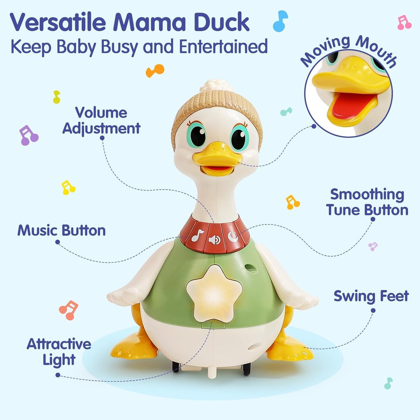 HOLA Baby Toys: 6–12 Months Musical Dancing Duck Set with Mama & Baby – Tummy Time & Crawling Modes