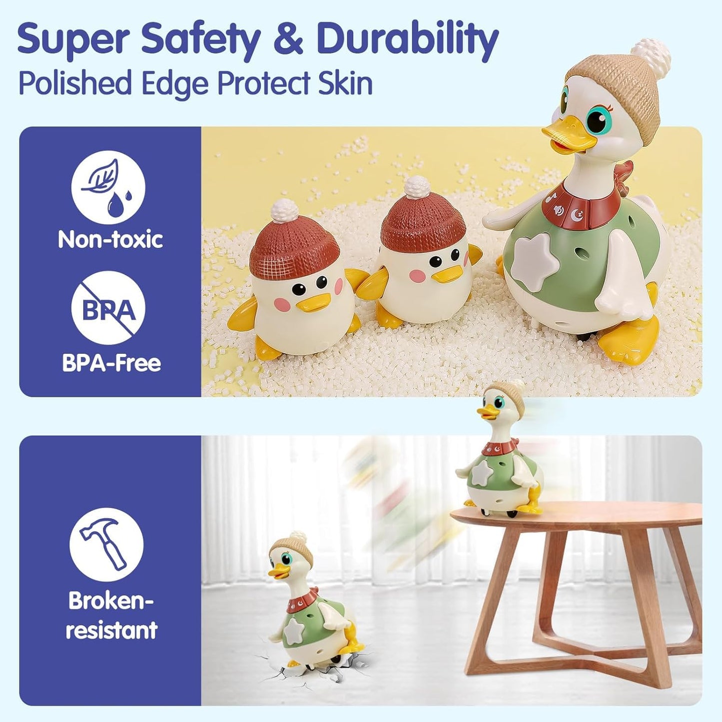 HOLA Baby Toys: 6–12 Months Musical Dancing Duck Set with Mama & Baby – Tummy Time & Crawling Modes