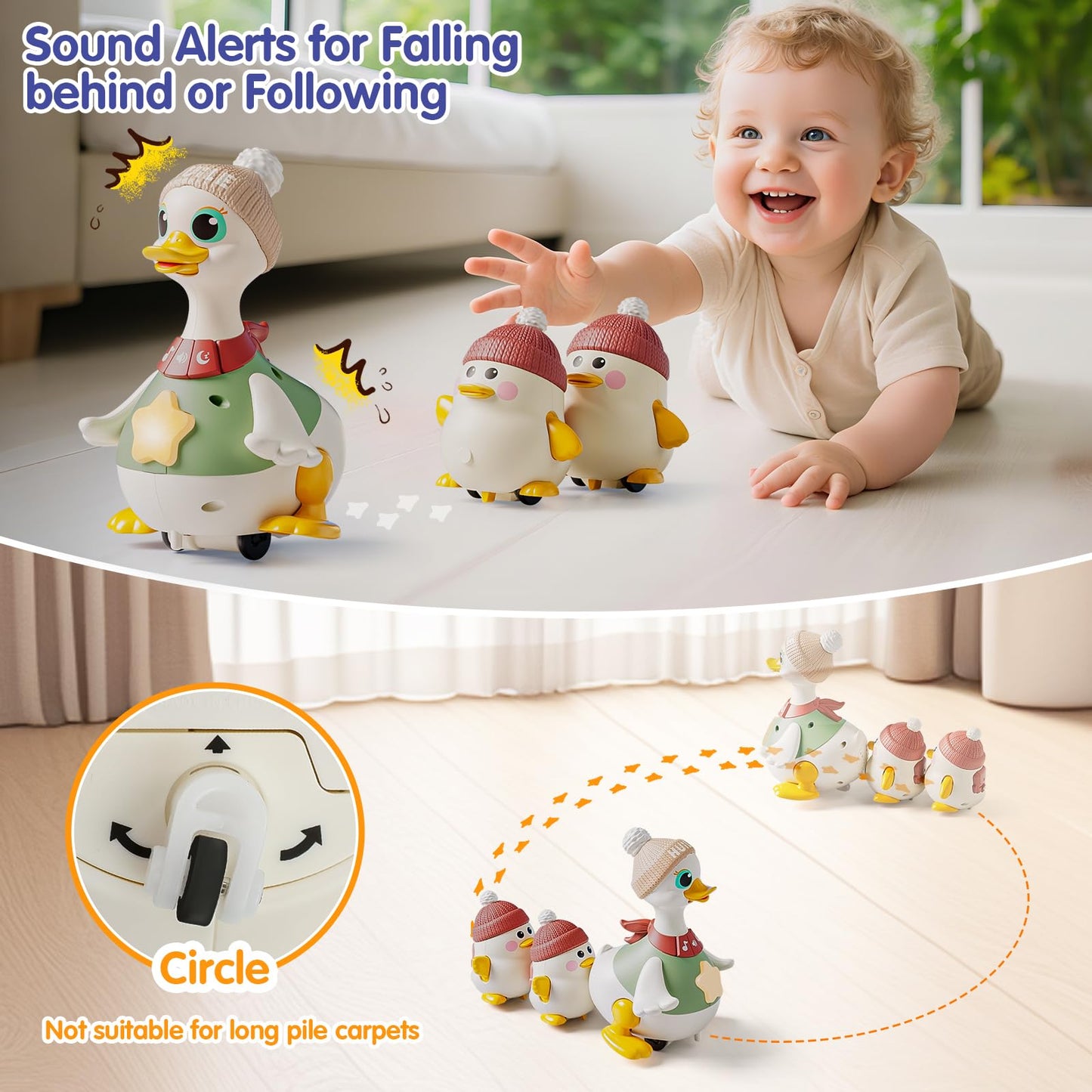 HOLA Baby Toys: 6–12 Months Musical Dancing Duck Set with Mama & Baby – Tummy Time & Crawling Modes