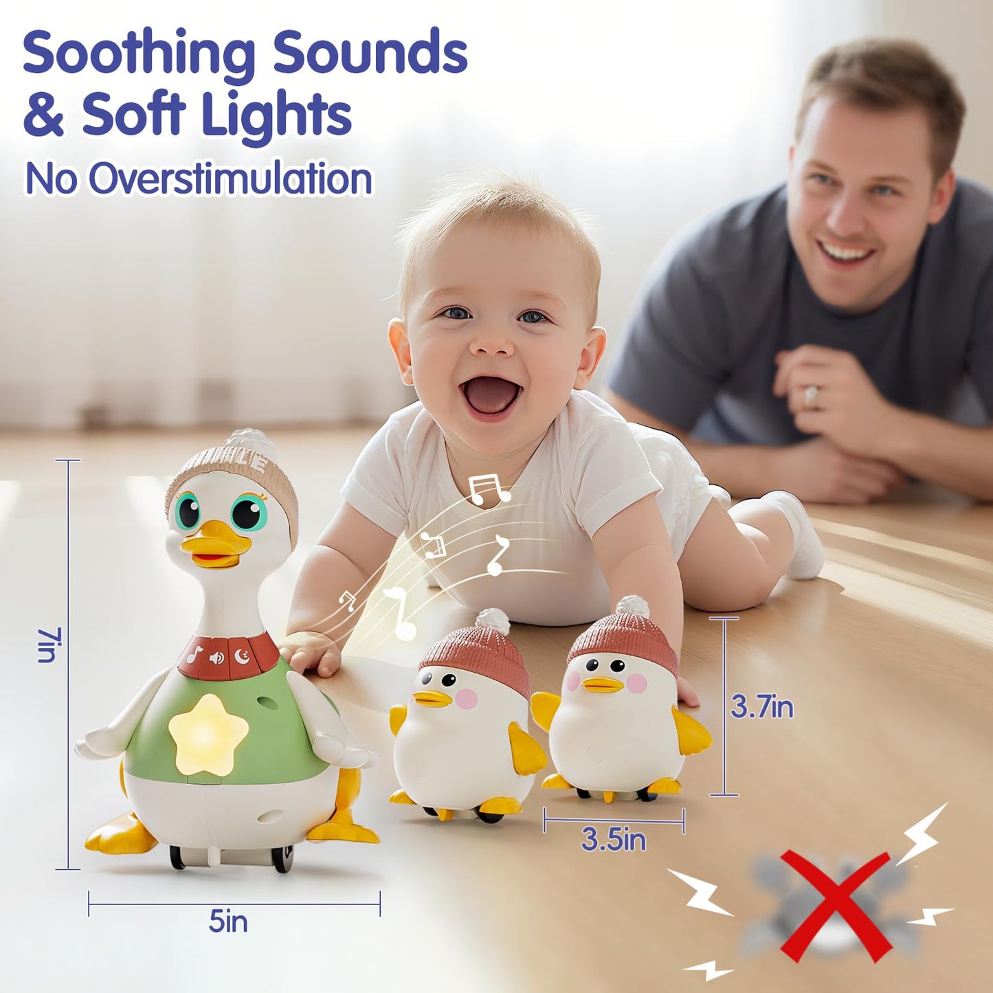 HOLA Baby Toys: 6–12 Months Musical Dancing Duck Set with Mama & Baby – Tummy Time & Crawling Modes