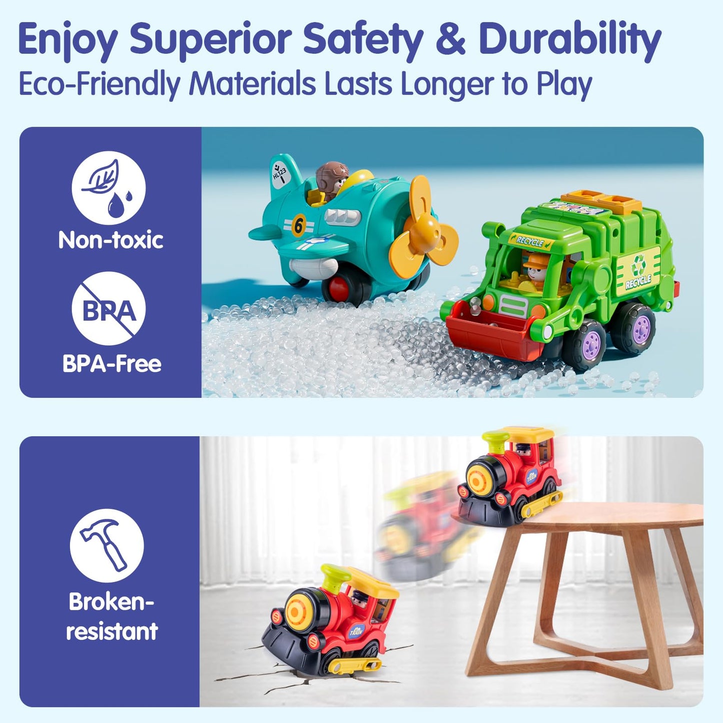 HOLA HuiLe Toys – 3-Piece Friction-Powered Trucks & Propeller Plane for Toddlers 1–3