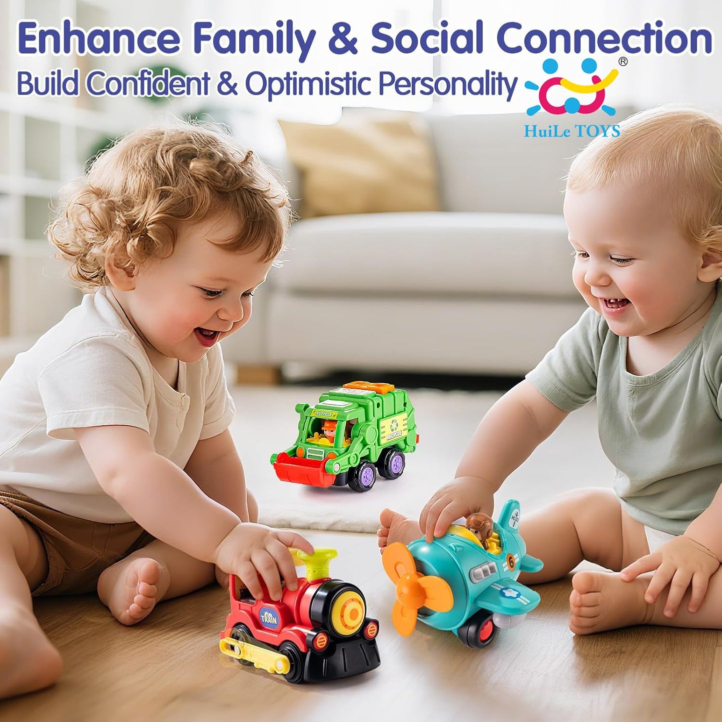 HOLA HuiLe Toys – 3-Piece Friction-Powered Trucks & Propeller Plane for Toddlers 1–3