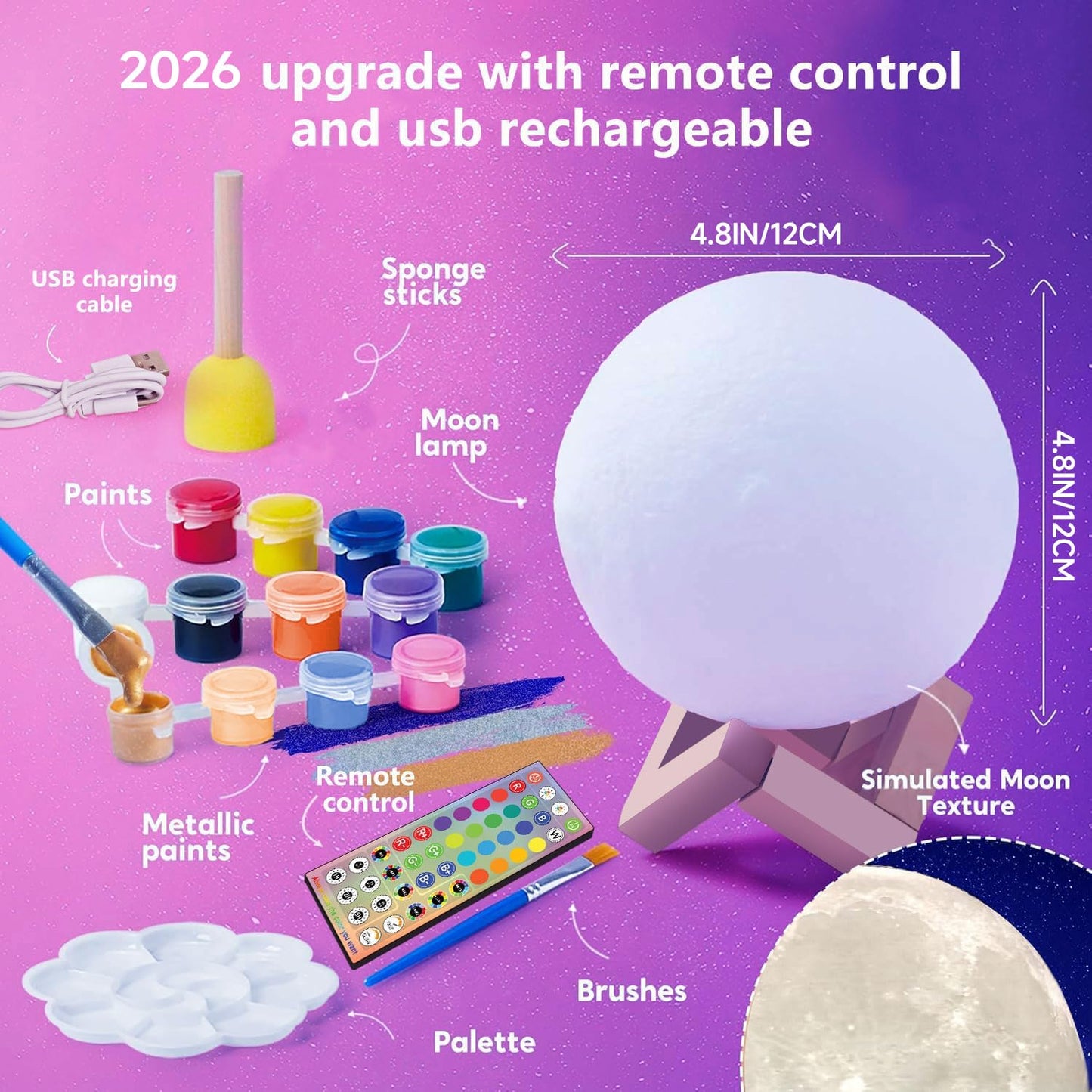 HOLA Paint Your Own Moon Lamp Kit – USB Rechargeable DIY Moon Craft for Kids (2025 Update)