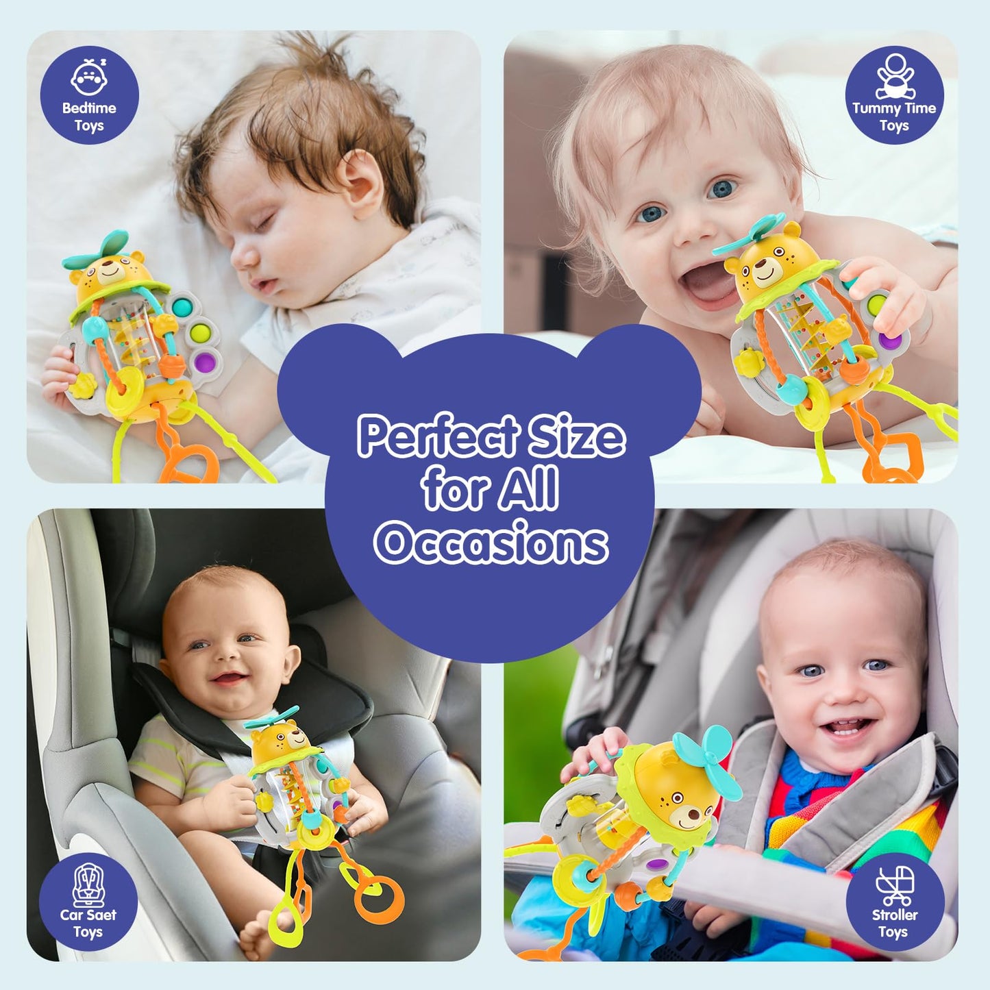 HOLA Montessori Toys for 1 Year Olds – Rattle Teether & Silicone Pull String Sensory Toy (0–12 Months) | Baby Gift Idea