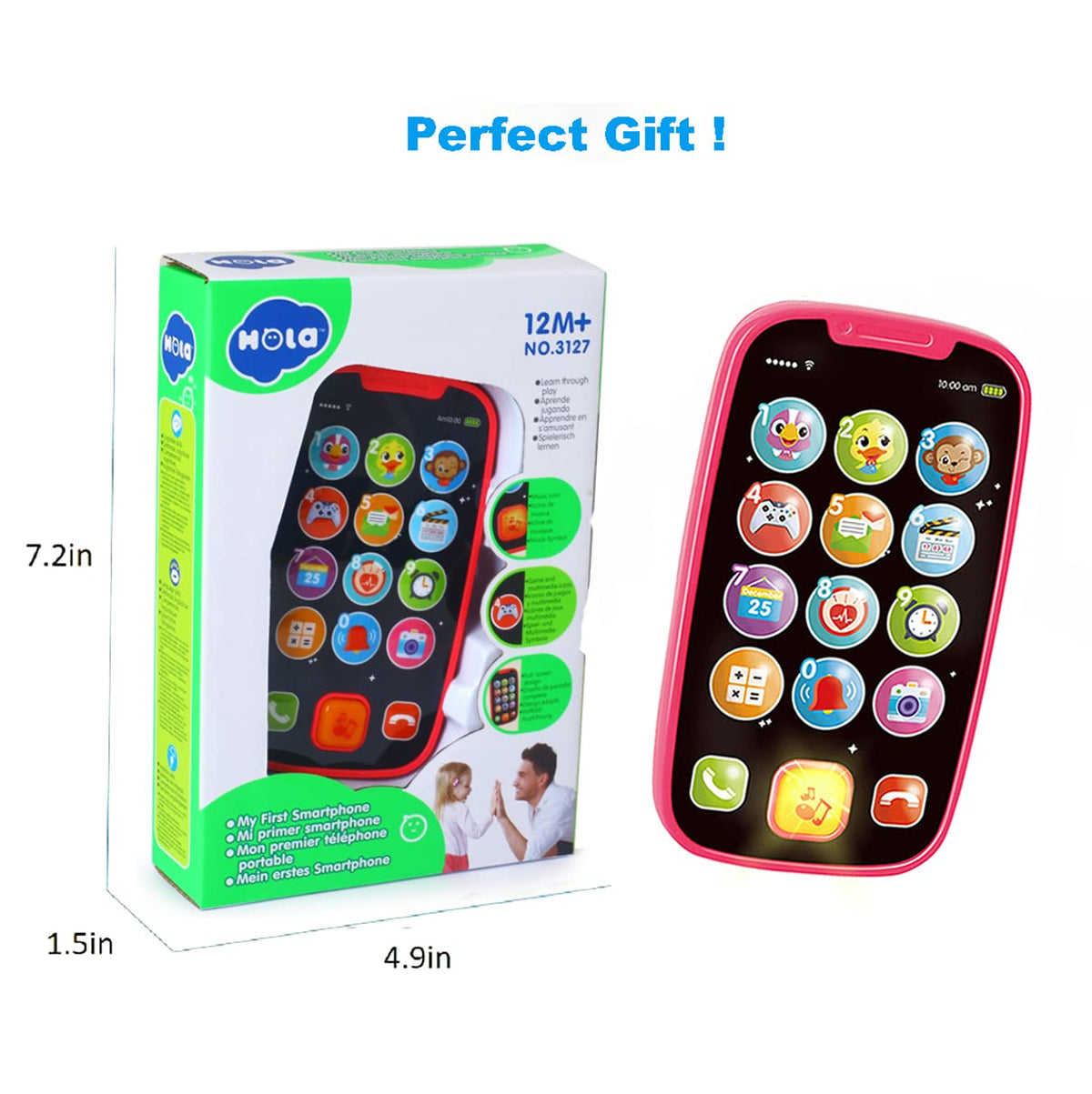Hola Toys 12-Icon Learning Phone for Toddlers 12–18 Months – Pink