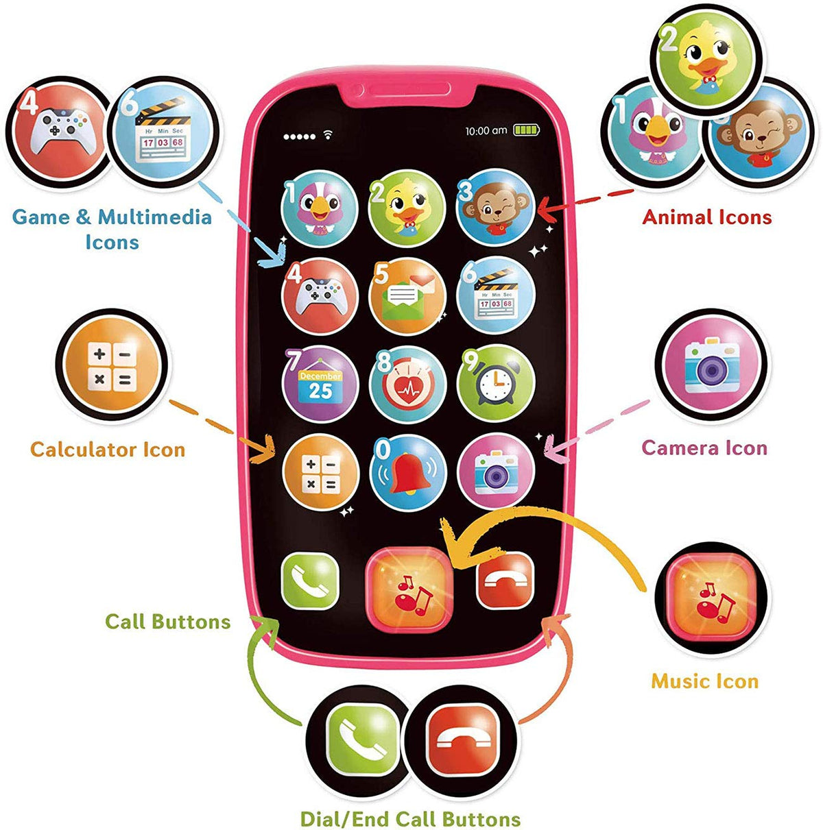 Hola Toys 12-Icon Learning Phone for Toddlers 12–18 Months – Pink