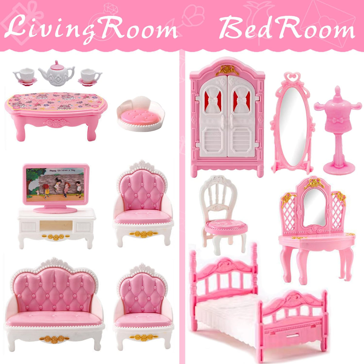 HOLABONITA 75-Piece Dollhouse Furniture Set for Imaginative Play