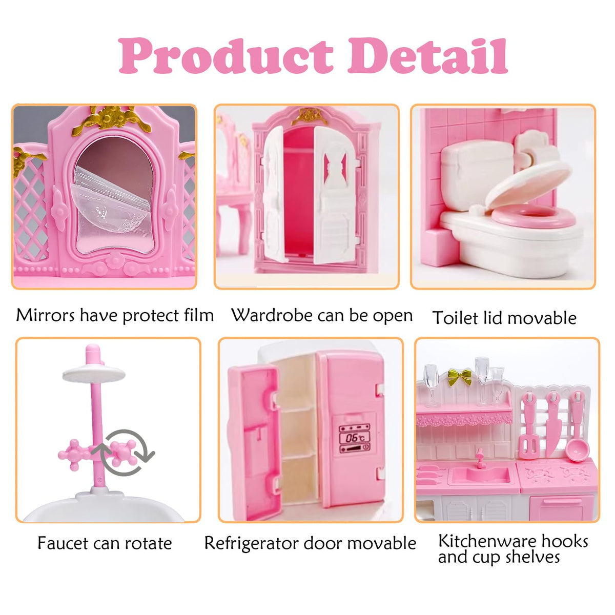 HOLABONITA 75-Piece Dollhouse Furniture Set for Imaginative Play
