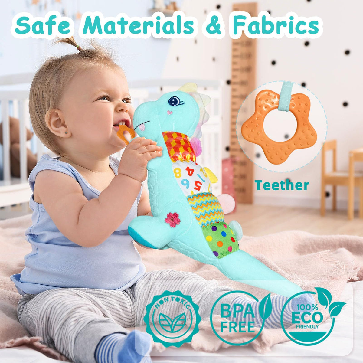 Holaxander Baby Dino Plush Toy - 5-in-1 Musical Dinosaur for 0-12 Months