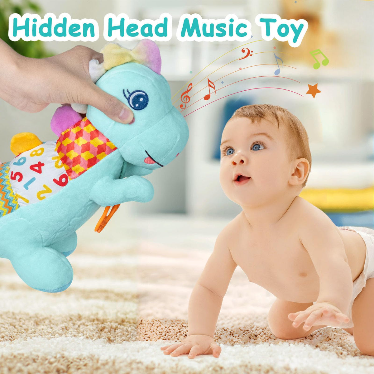 Holaxander Baby Dino Plush Toy - 5-in-1 Musical Dinosaur for 0-12 Months