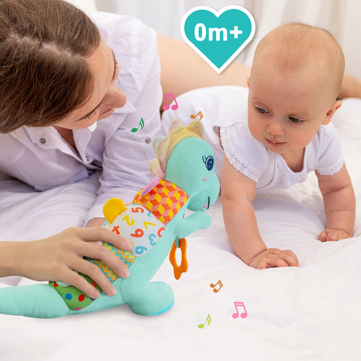 Holaxander Baby Dino Plush Toy - 5-in-1 Musical Dinosaur for 0-12 Months