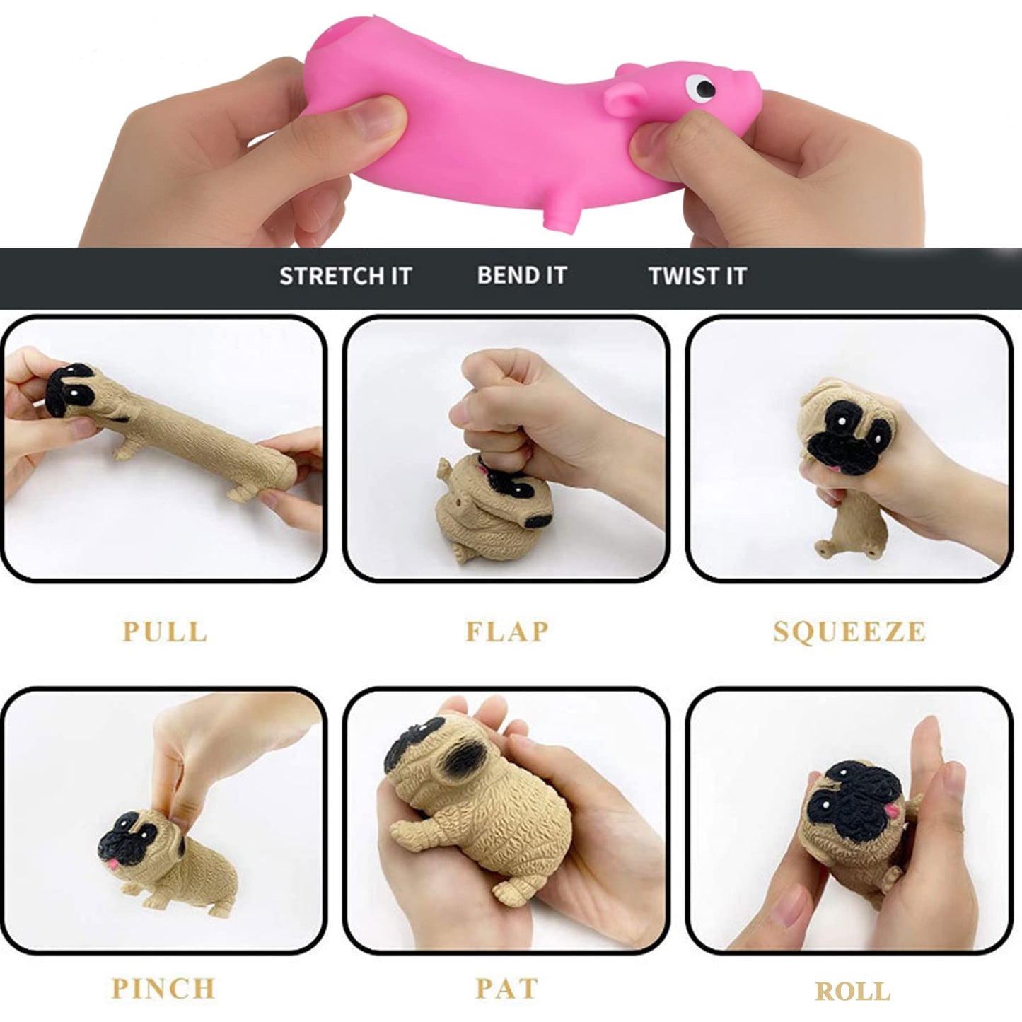 Holgosiu Squishy Sand Toys – Pink Piggy & Little Pug Fidgets (2-Pack) for Stress Relief & Focus