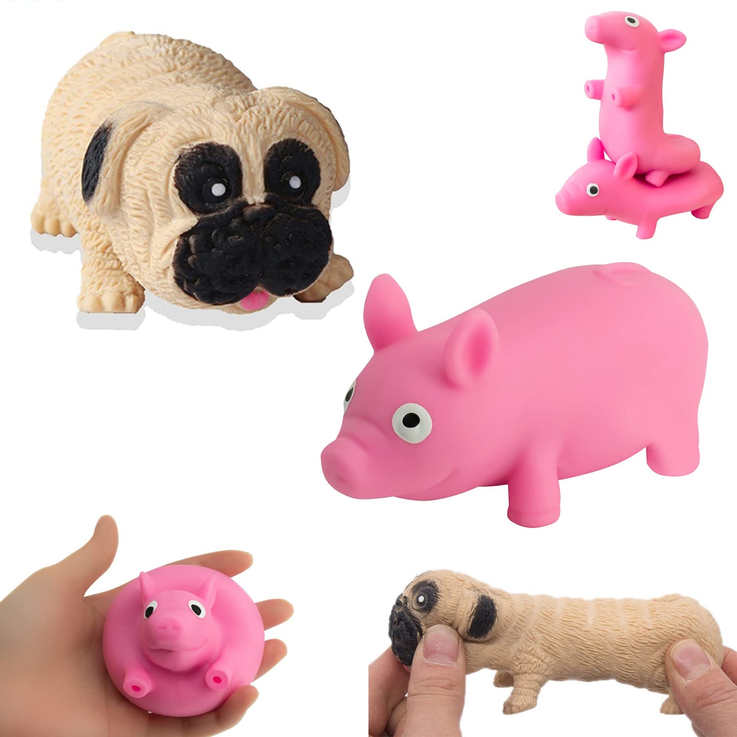 Holgosiu Squishy Sand Toys – Pink Piggy & Little Pug Fidgets (2-Pack) for Stress Relief & Focus