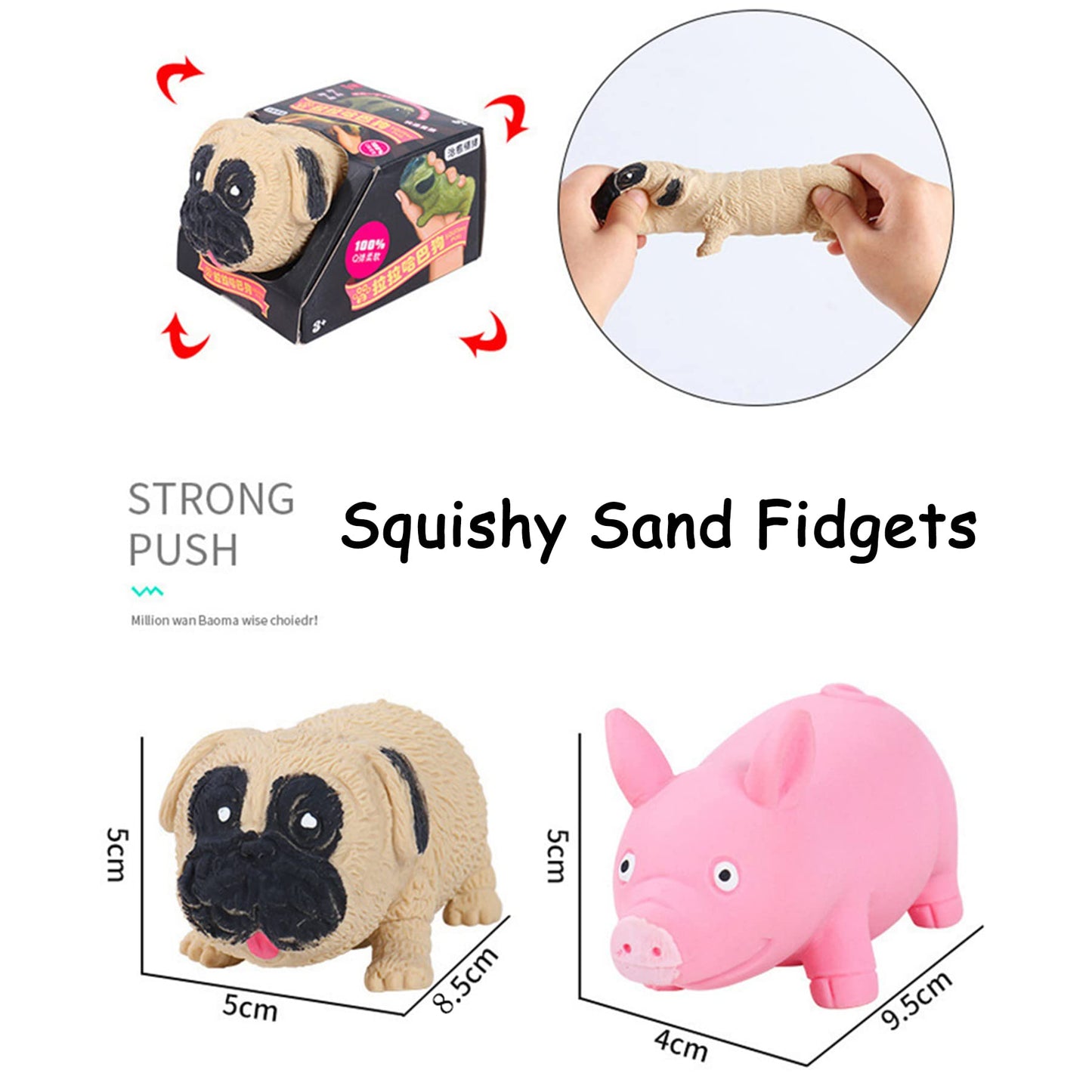 Holgosiu Squishy Sand Toys – Pink Piggy & Little Pug Fidgets (2-Pack) for Stress Relief & Focus